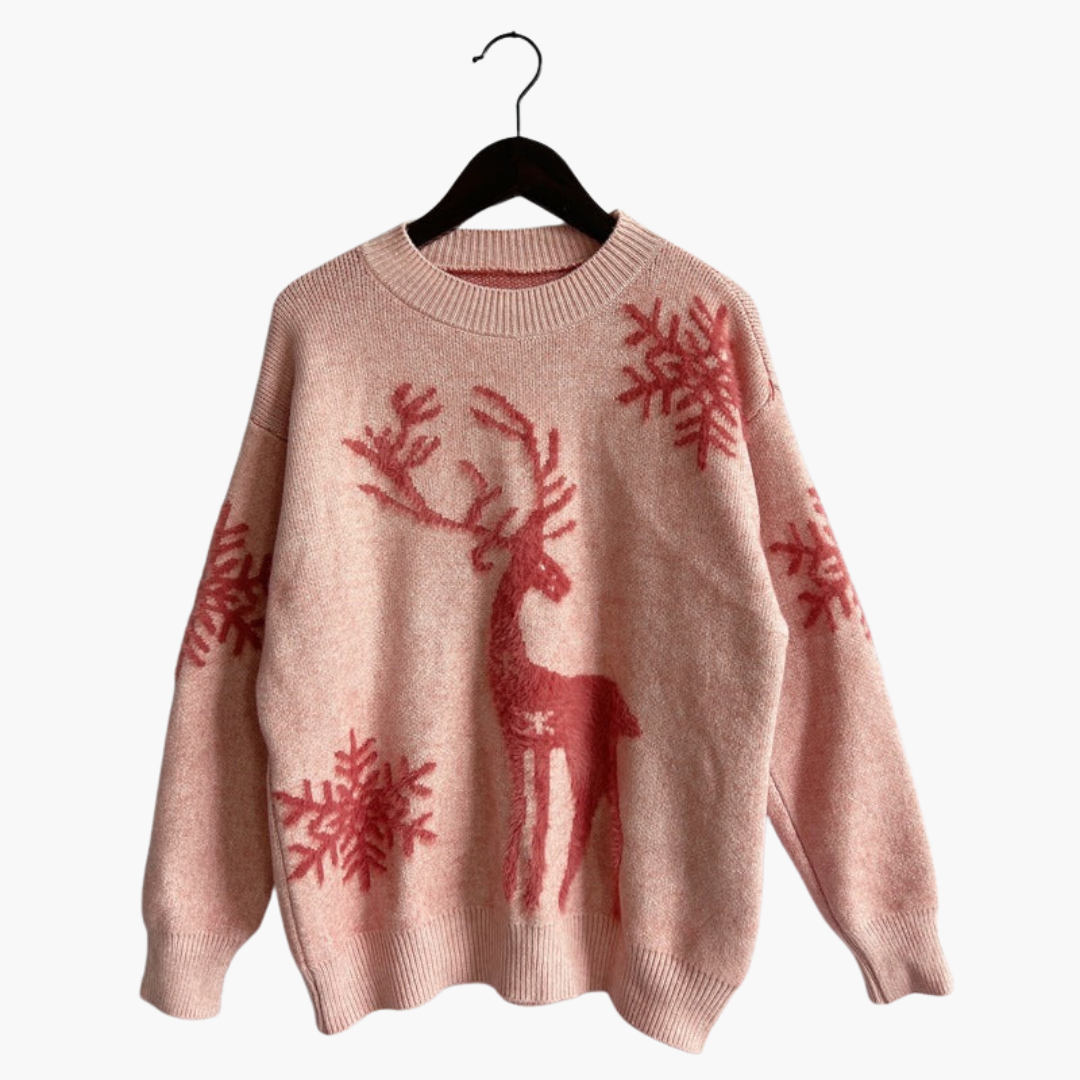 Damen pullover mit Rentiermotiv und Rippdetails 6