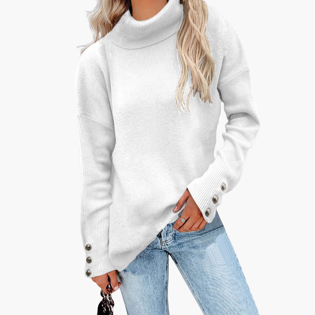 Damen pullover mit Rollkragen und Knopfmanschetten 0