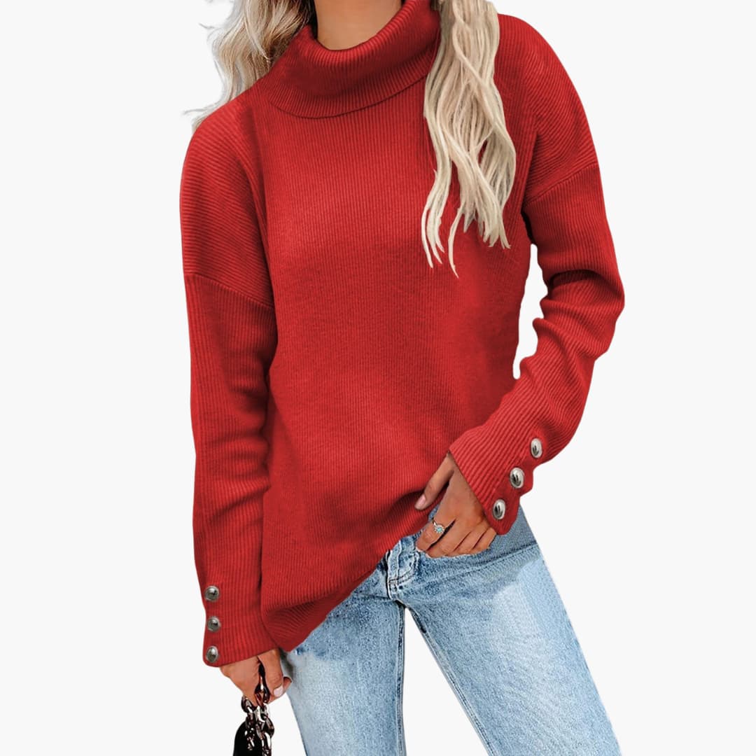 Damen pullover mit Rollkragen und Knopfmanschetten 2