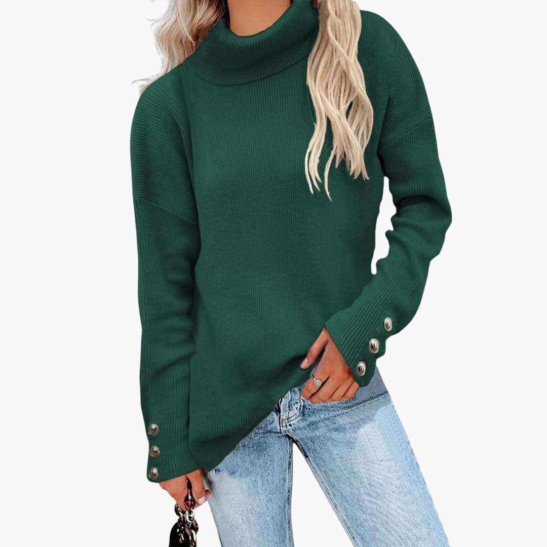 Damen pullover mit Rollkragen und Knopfmanschetten 3