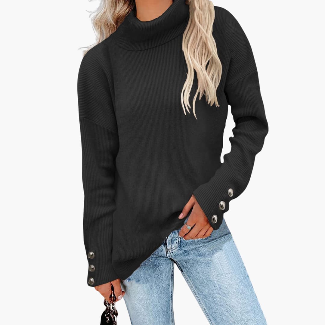 Damen pullover mit Rollkragen und Knopfmanschetten 4