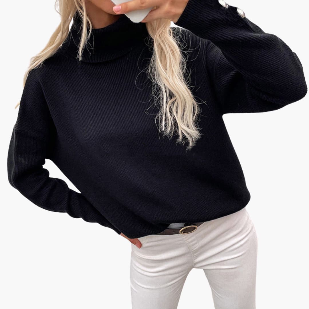 Damen pullover mit Rollkragen und Knopfmanschetten 5