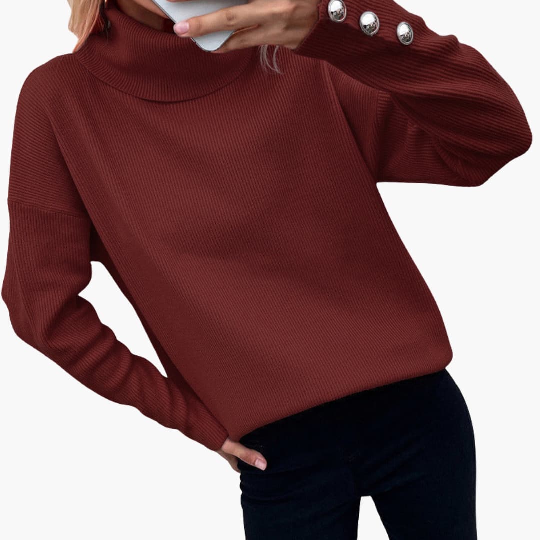 Damen pullover mit Rollkragen und Knopfmanschetten 6