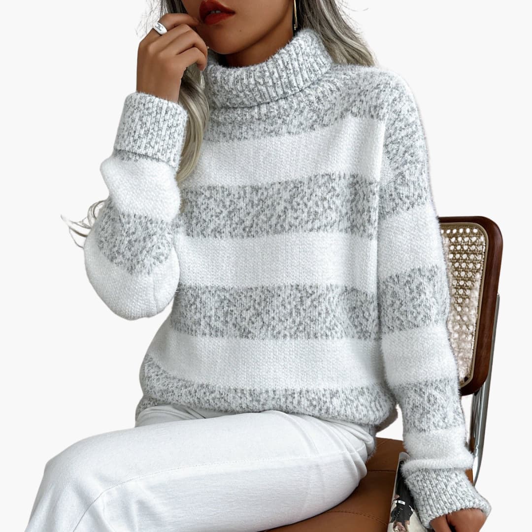 Damen pullover mit Rollkragen und gestreifter Oberfläche 0