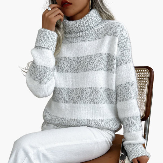 Damen pullover mit Rollkragen und gestreifter Oberfläche 0