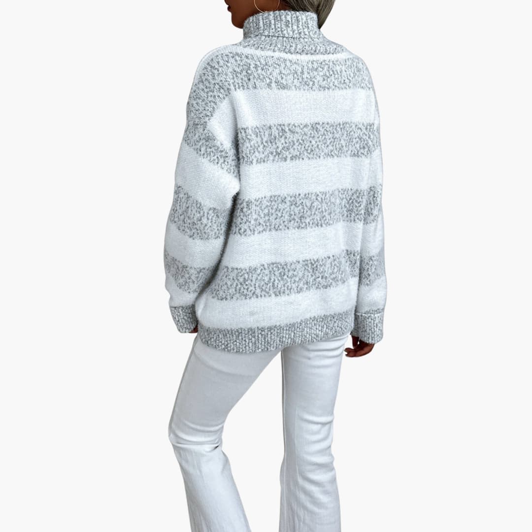 Damen pullover mit Rollkragen und gestreifter Oberfläche 1