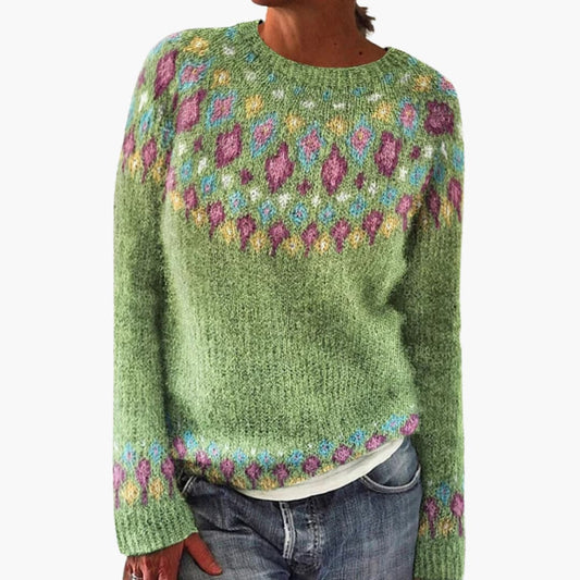 Damen pullover mit Rundhalsausschnitt und Strickmuster 0