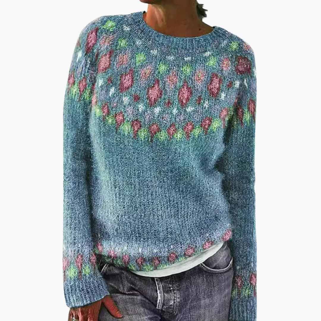 Damen pullover mit Rundhalsausschnitt und Strickmuster 1