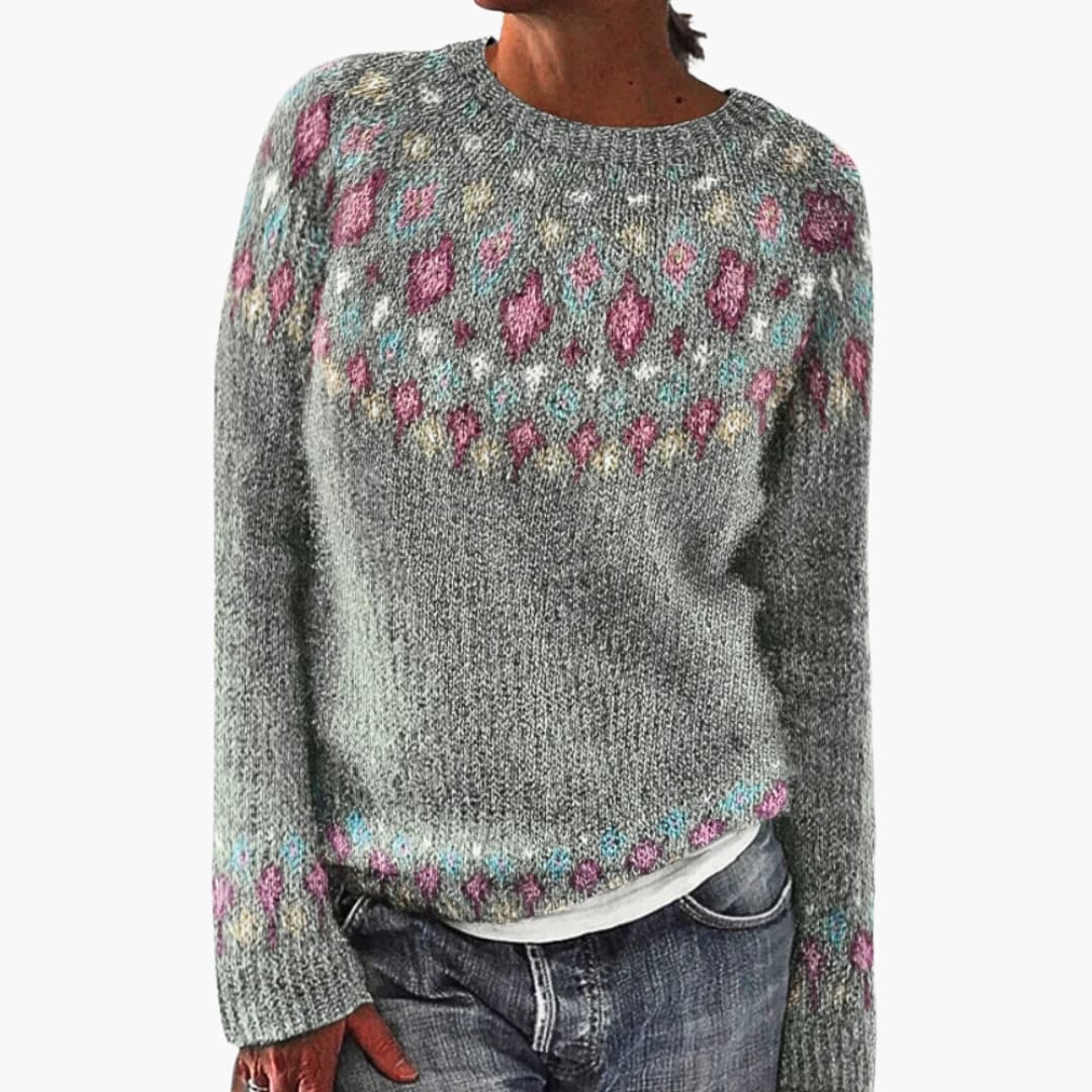 Damen pullover mit Rundhalsausschnitt und Strickmuster 2