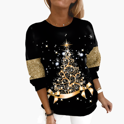 Damen pullover mit Rundhalsausschnitt und festlichem Print 0
