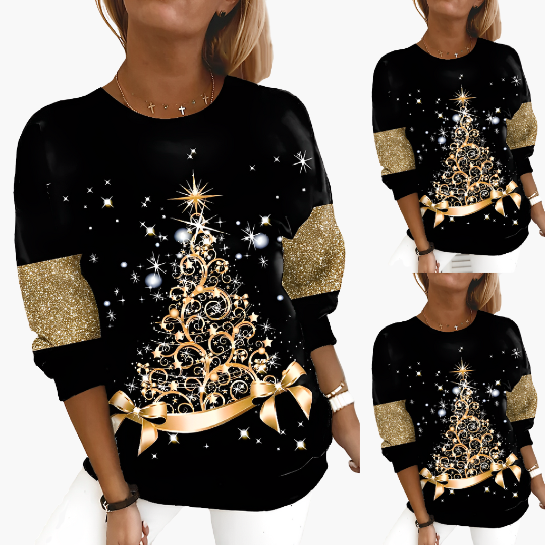 Damen pullover mit Rundhalsausschnitt und festlichem Print 1