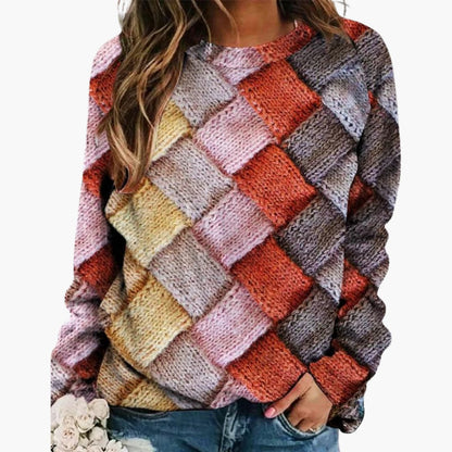 Damen pullover mit Rundhalsausschnitt und mehrfarbigem Muster 0