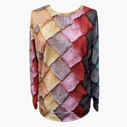 Damen pullover mit Rundhalsausschnitt und mehrfarbigem Muster 1