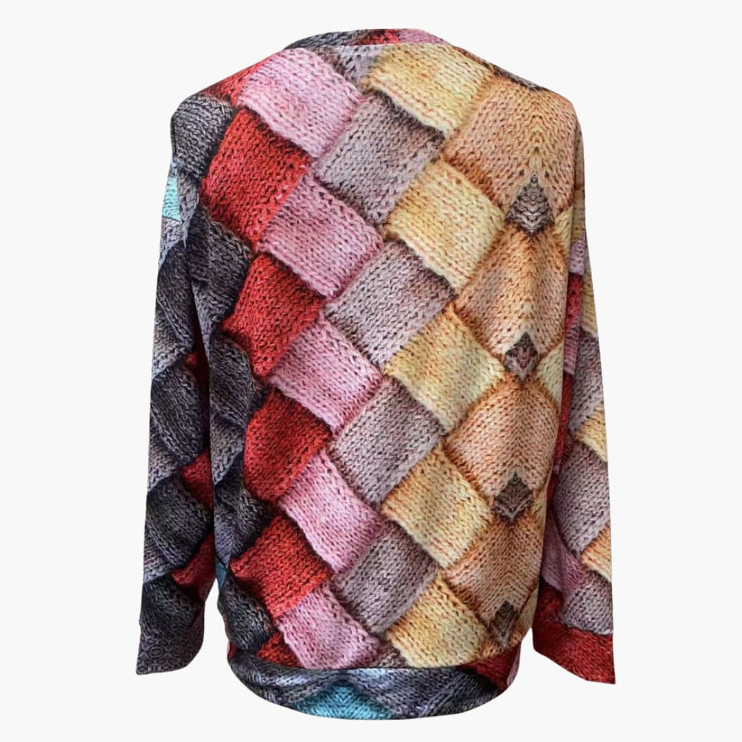 Damen pullover mit Rundhalsausschnitt und mehrfarbigem Muster 2