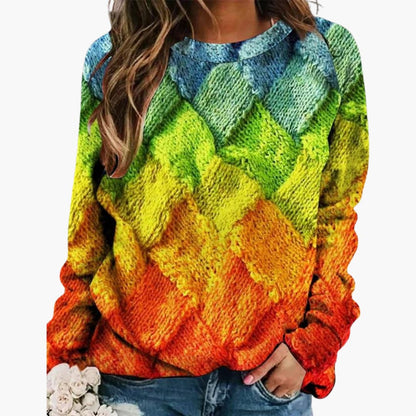 Damen pullover mit Rundhalsausschnitt und mehrfarbigem Muster 4