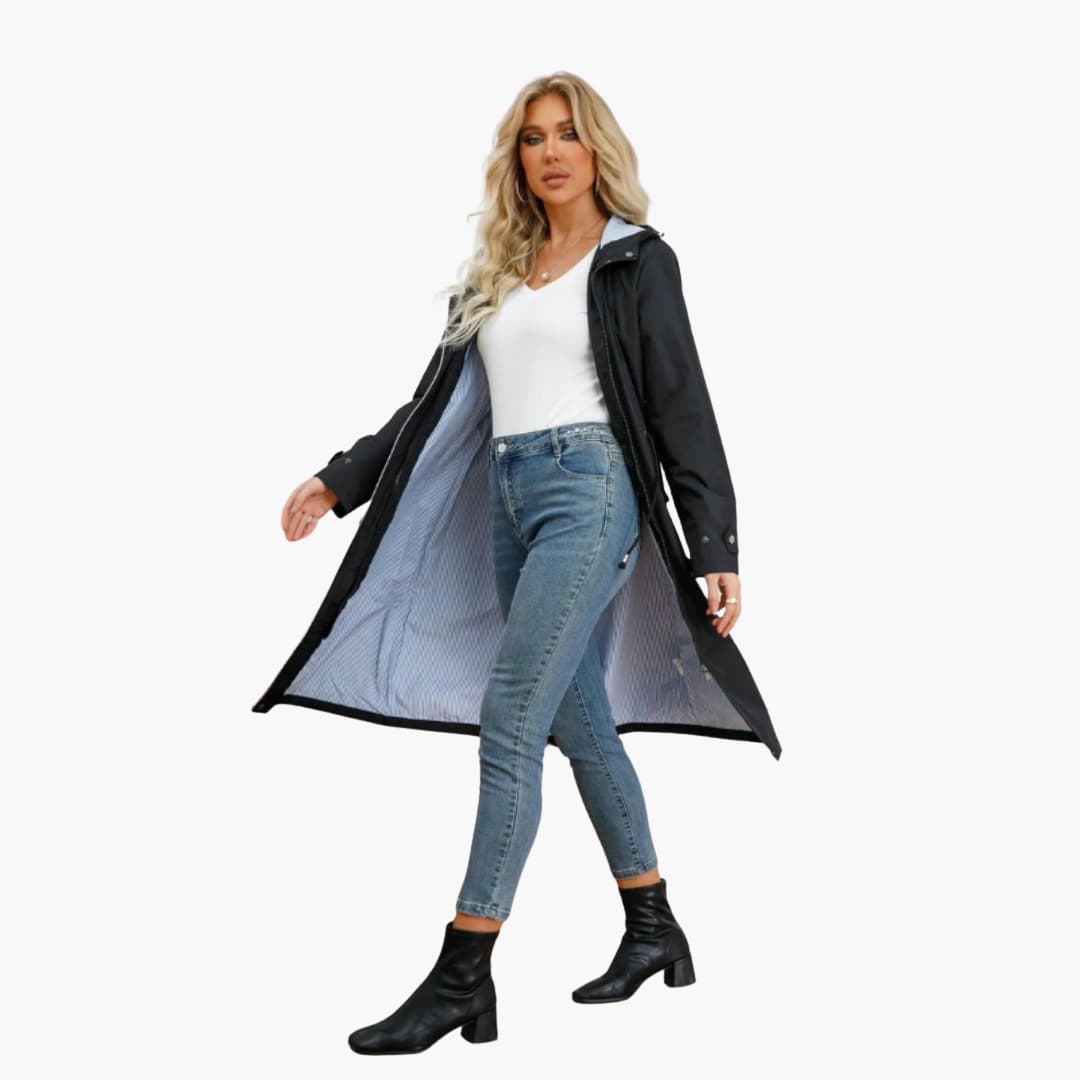 Damen’s Kapuzen Trenchcoat mit verstellbarer Taille 1
