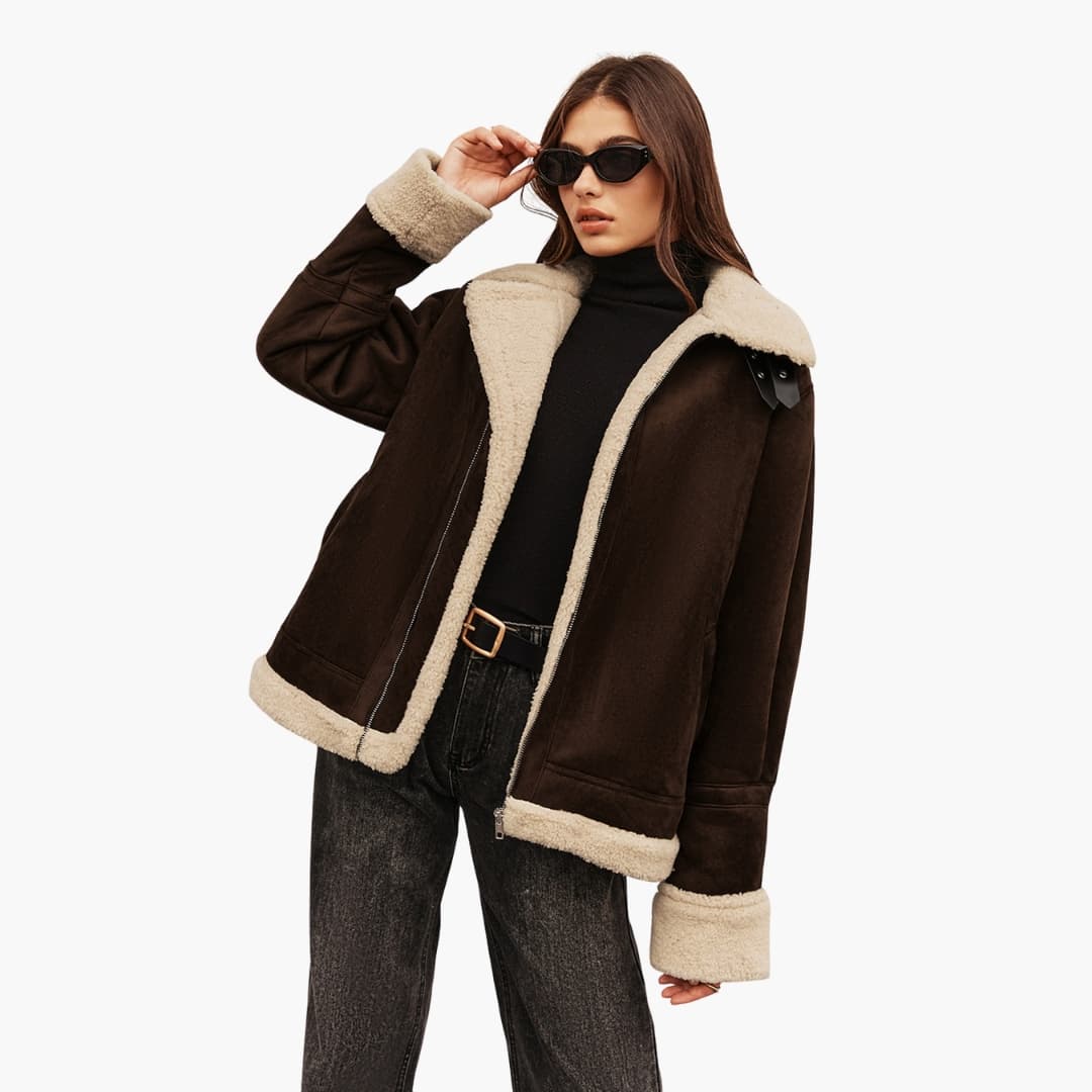 Damenjacke mit Reißverschluss und Shearling Futter 0