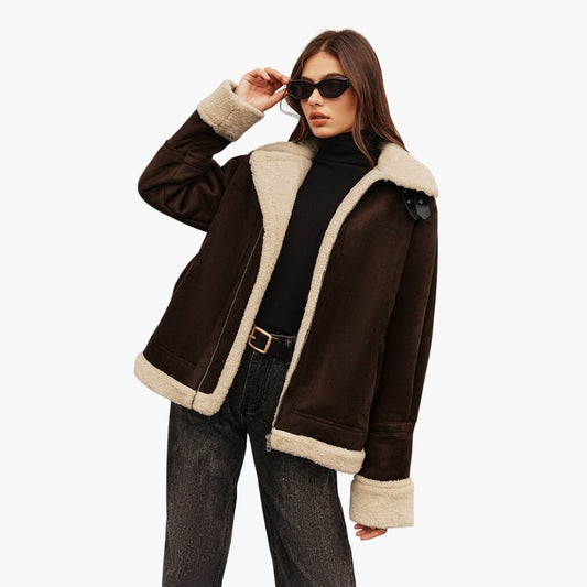 Damenjacke mit Reißverschluss und Shearling Futter 0