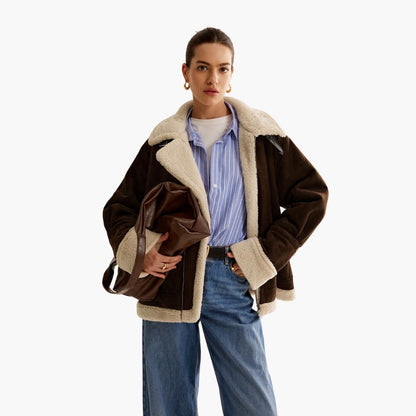 Damenjacke mit Reißverschluss und Shearling Futter 1