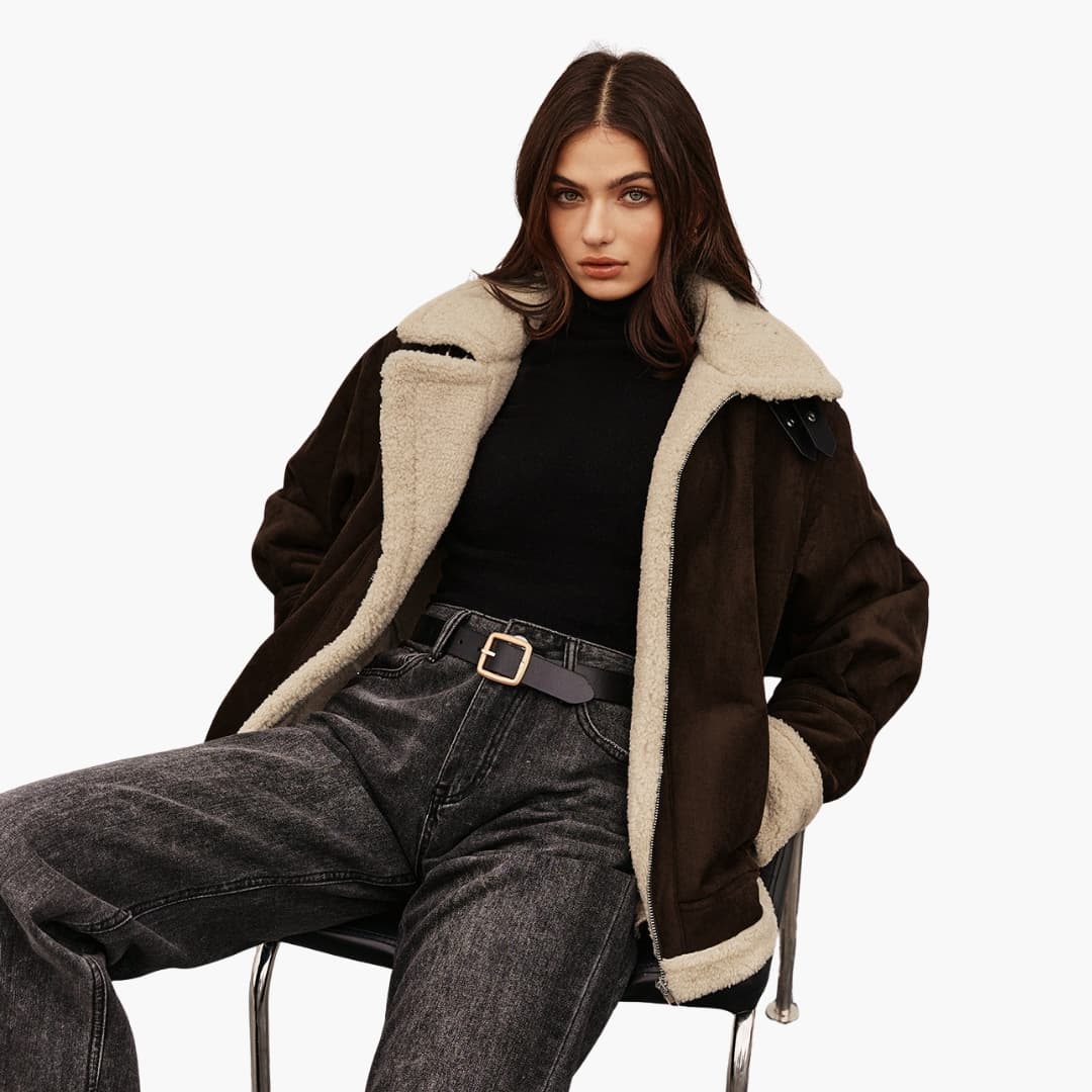 Damenjacke mit Reißverschluss und Shearling Futter 2
