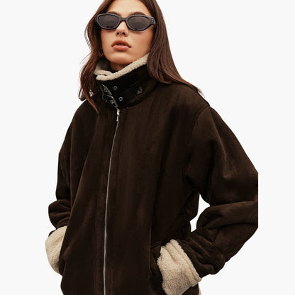 Damenjacke mit Reißverschluss und Shearling Futter 3