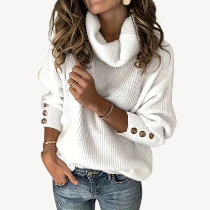 Damenpullover mit Wasserfallausschnitt und Knopfdetail | Loravelle 0