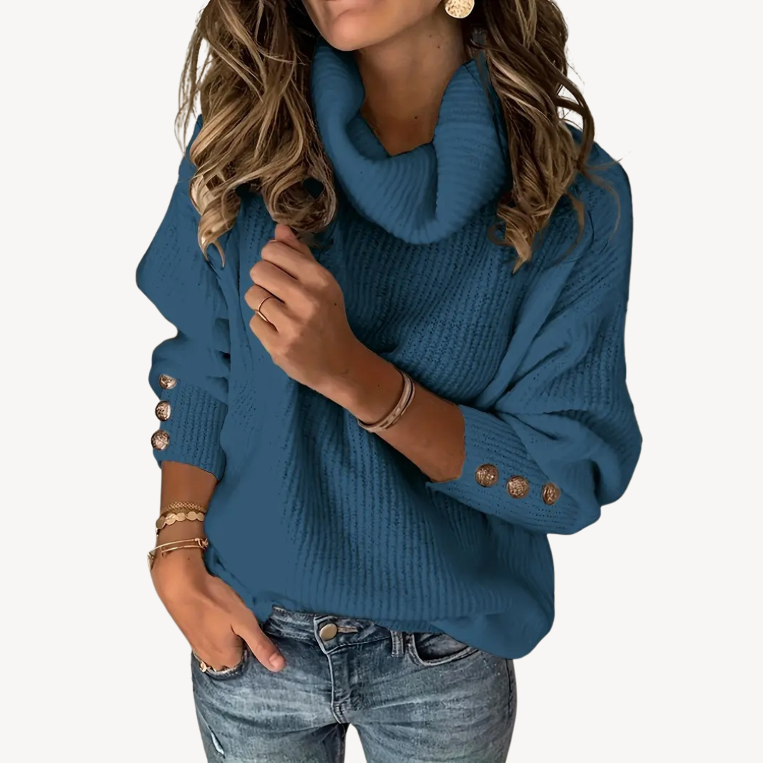 Damenpullover mit Wasserfallausschnitt und Knopfdetail | Loravelle 1