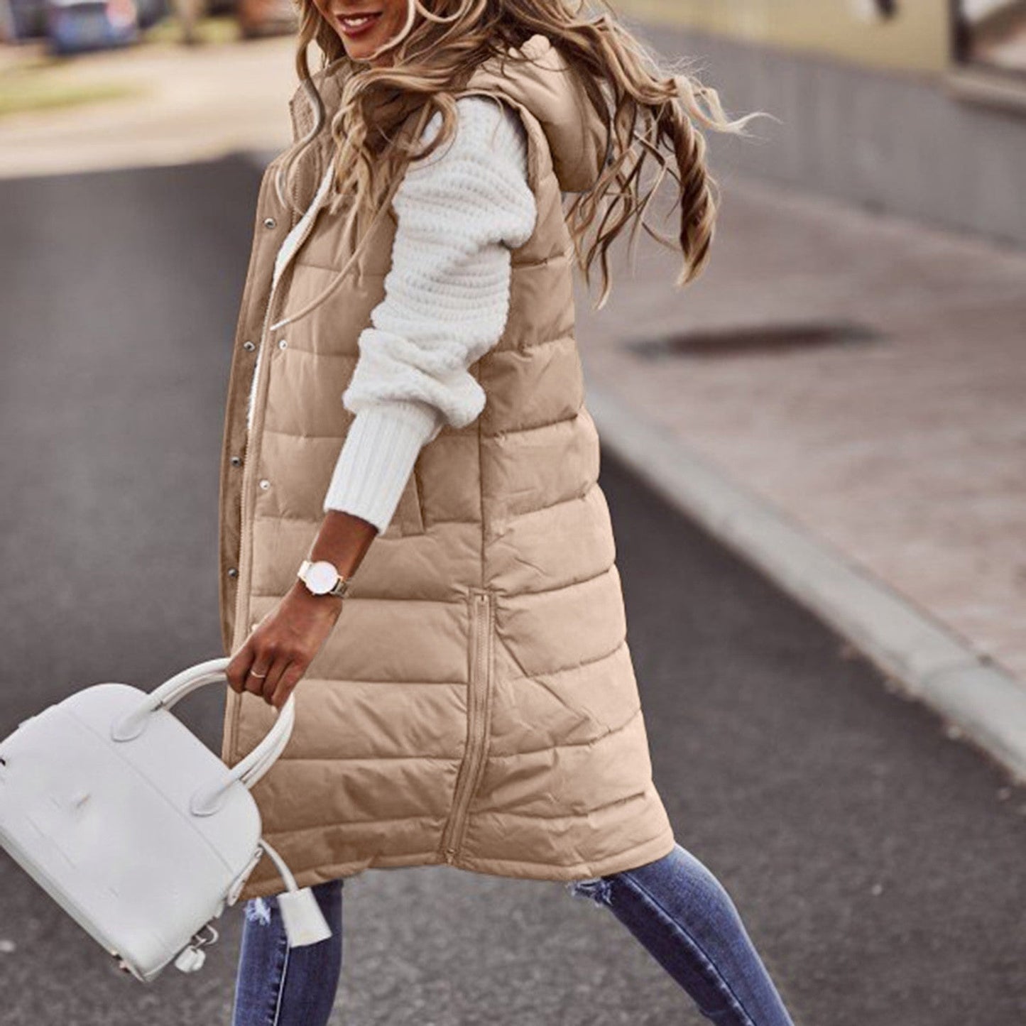 Damen Bodywarmer Lang Frauen Steppjacke Warm