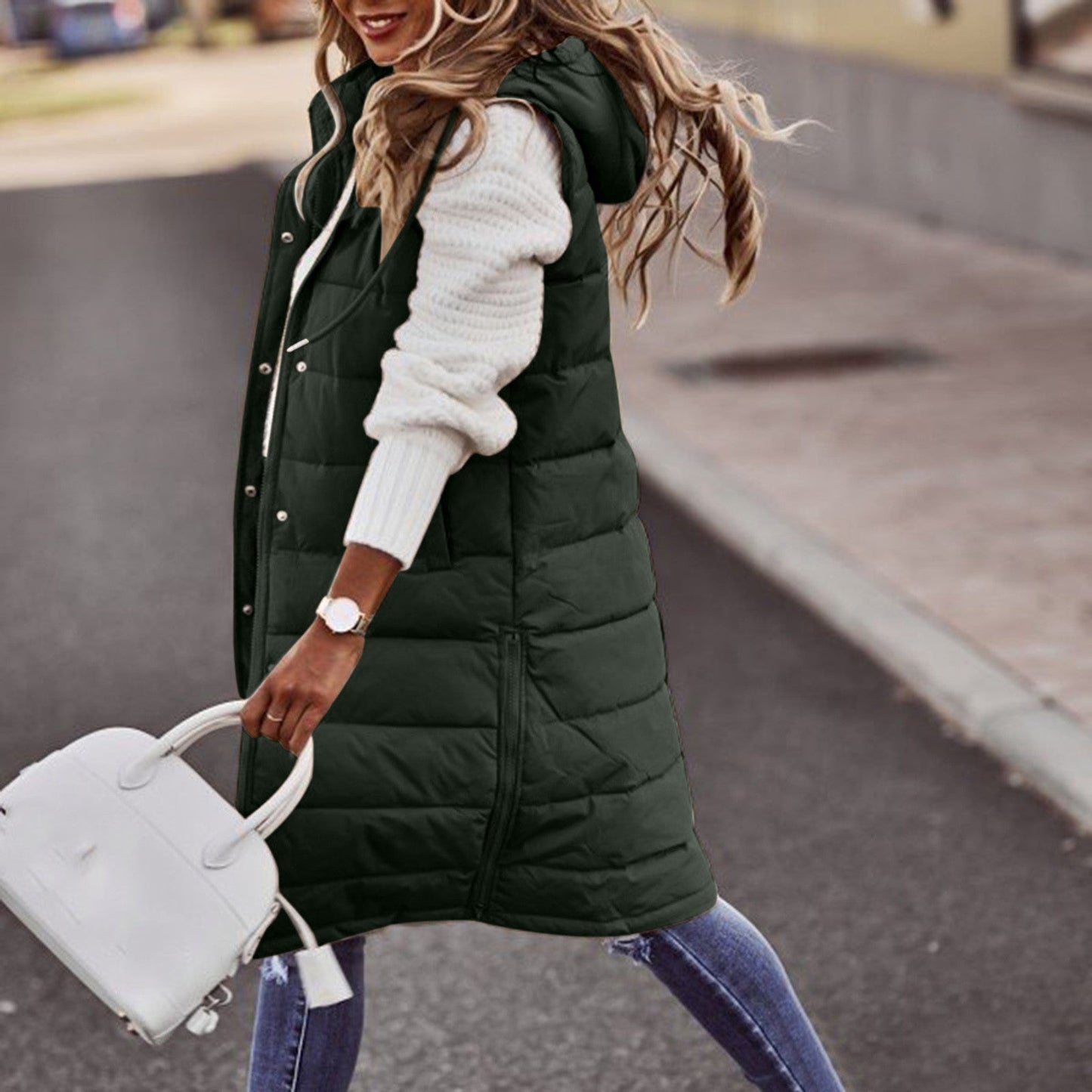 Damen Bodywarmer Lang Frauen Steppjacke Warm