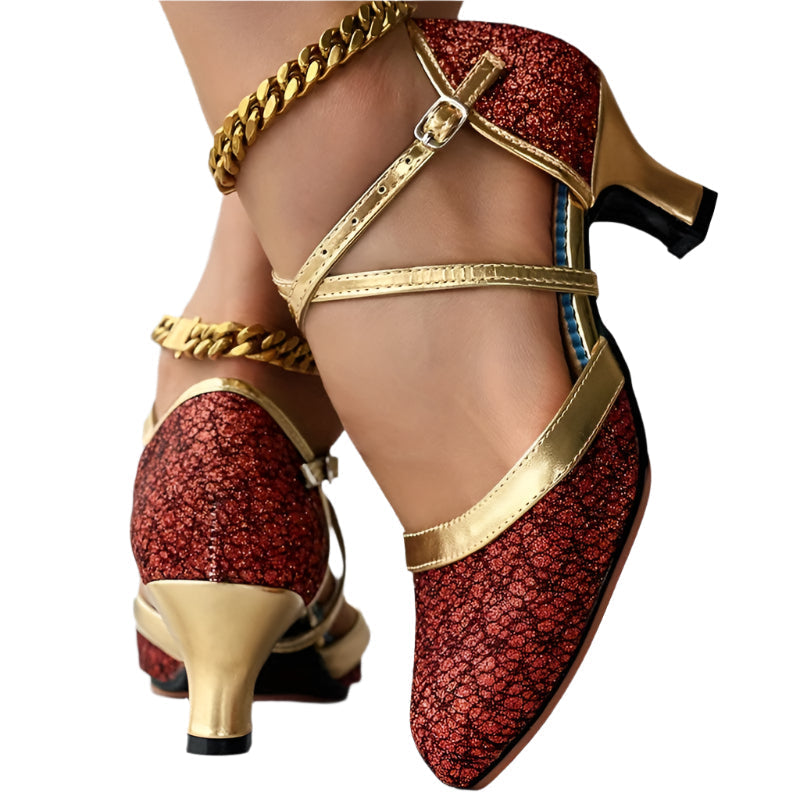 Damen High Heels Doppelriemen Glänzend Schuhe