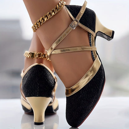 Damen High Heels Doppelriemen Glänzend Schuhe