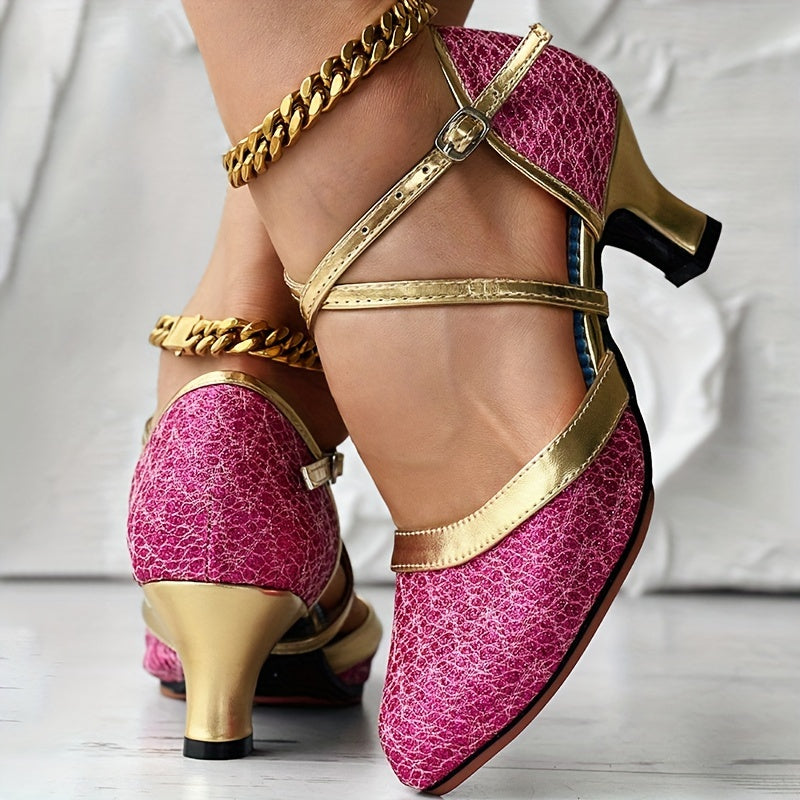 Damen High Heels Doppelriemen Glänzend Schuhe