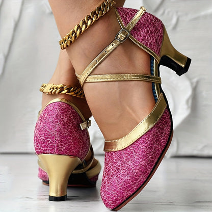 Damen High Heels Doppelriemen Glänzend Schuhe