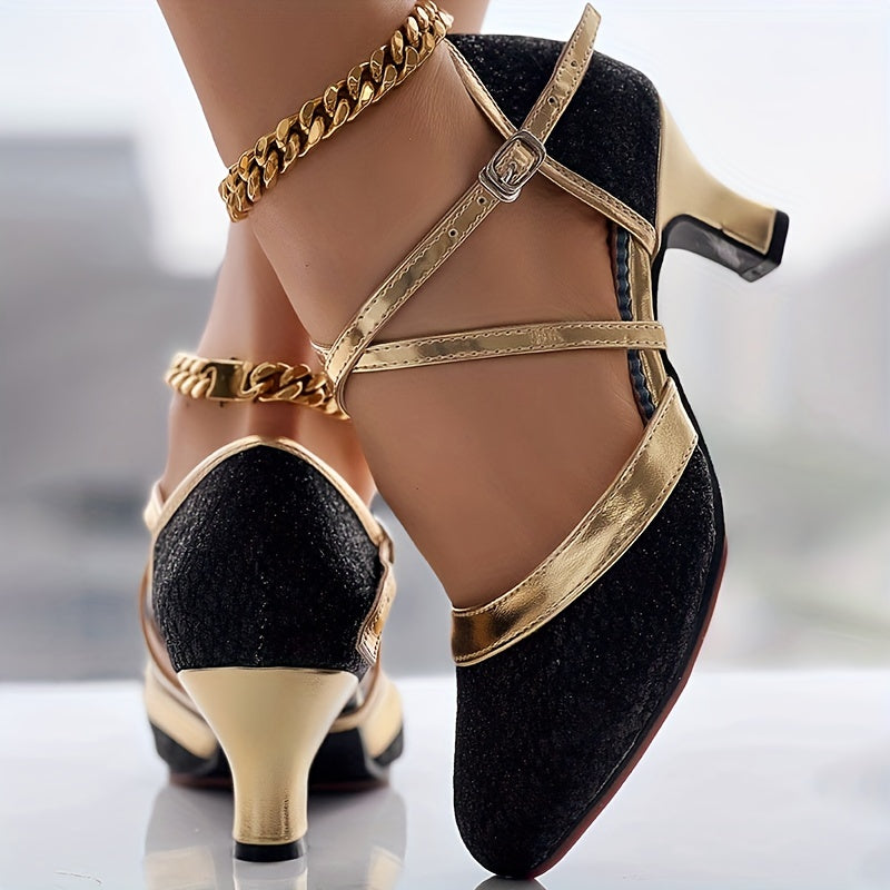 Damen High Heels Doppelriemen Glänzend Schuhe