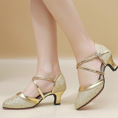 Damen High Heels Doppelriemen Glänzend Schuhe