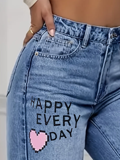Große Jeans mit Herz- und Graffiti-Print Trendig