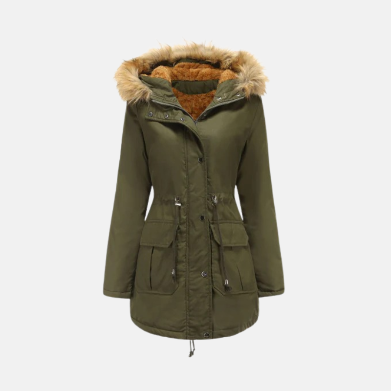 Damen Winterparka mit Fleece und Kunstfellkapuze Warm