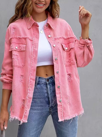 Damen Jeansjacke Oversized Distressed Modern