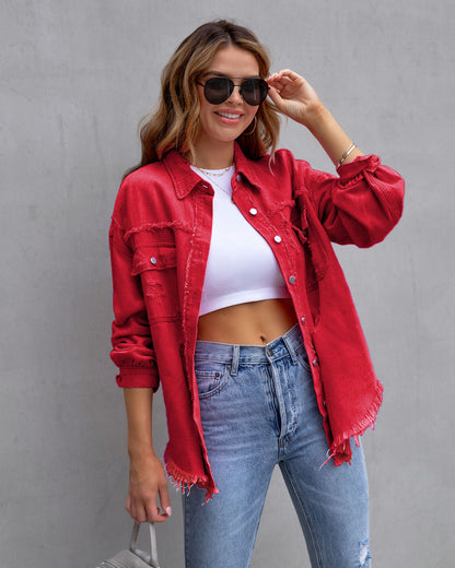Damen Jeansjacke Oversized Distressed Modern