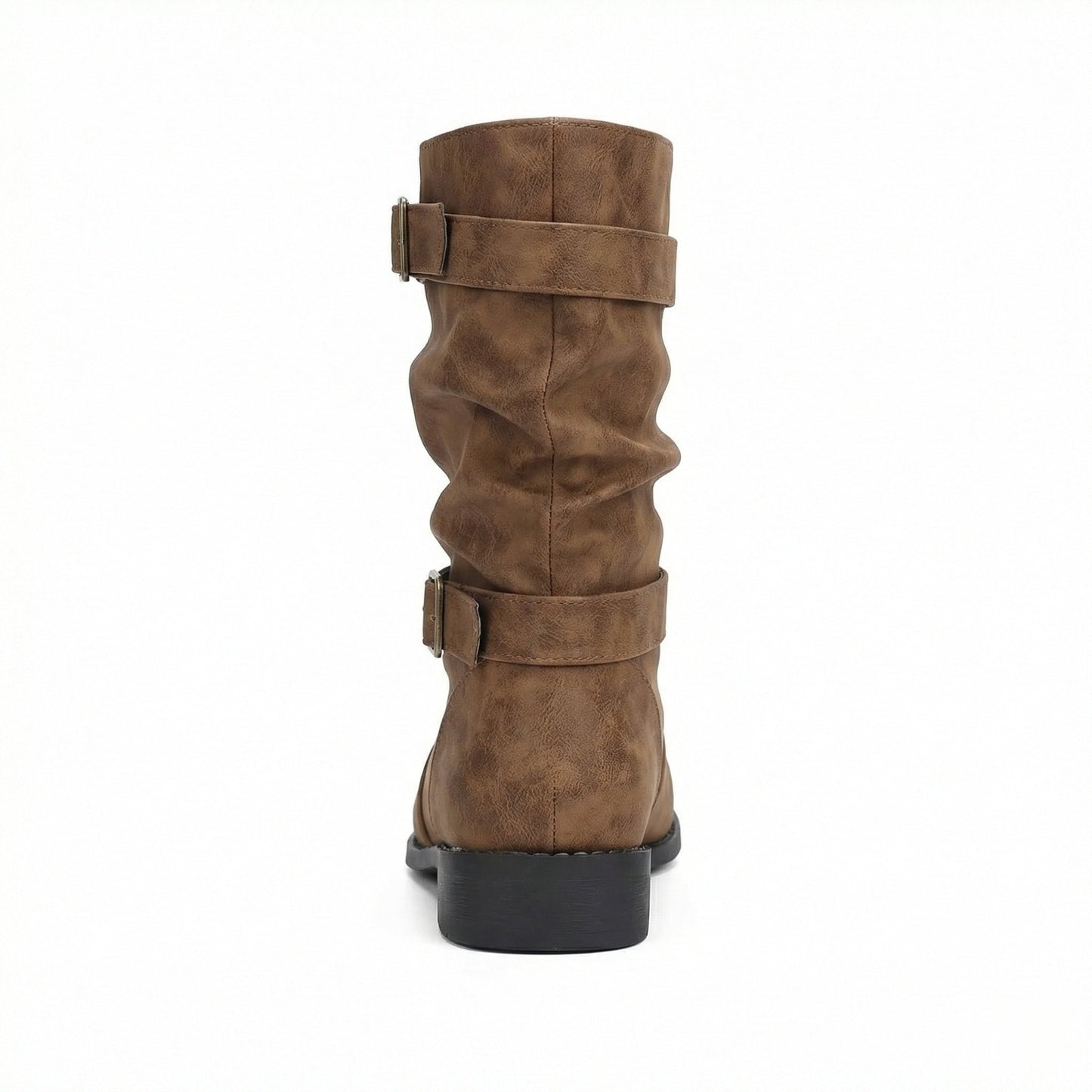 Damen Stiefel Mittellang Schnallenriemen Vintage Stil