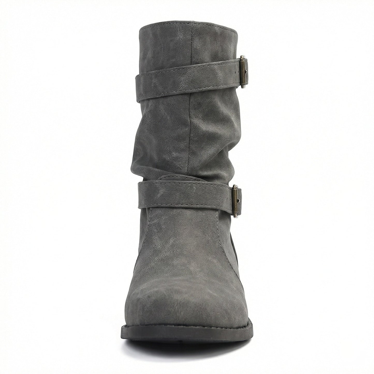 Damen Stiefel Mittellang Schnallenriemen Vintage Stil