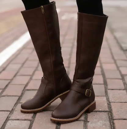Kniehohe Damenstiefel mit Niedrigem Absatz und Reißverschluss