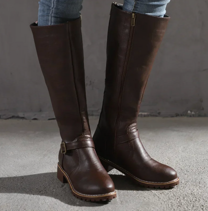 Kniehohe Damenstiefel mit Niedrigem Absatz und Reißverschluss