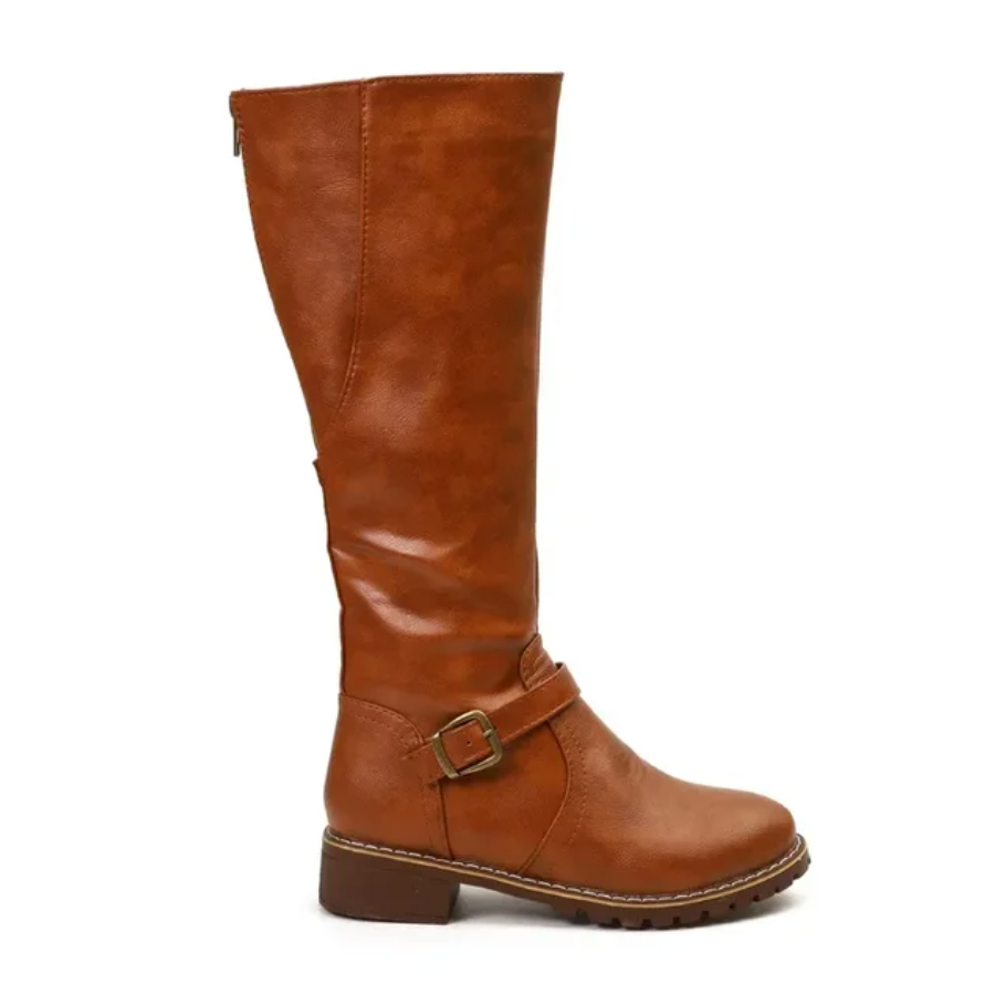Kniehohe Damenstiefel mit Niedrigem Absatz und Reißverschluss