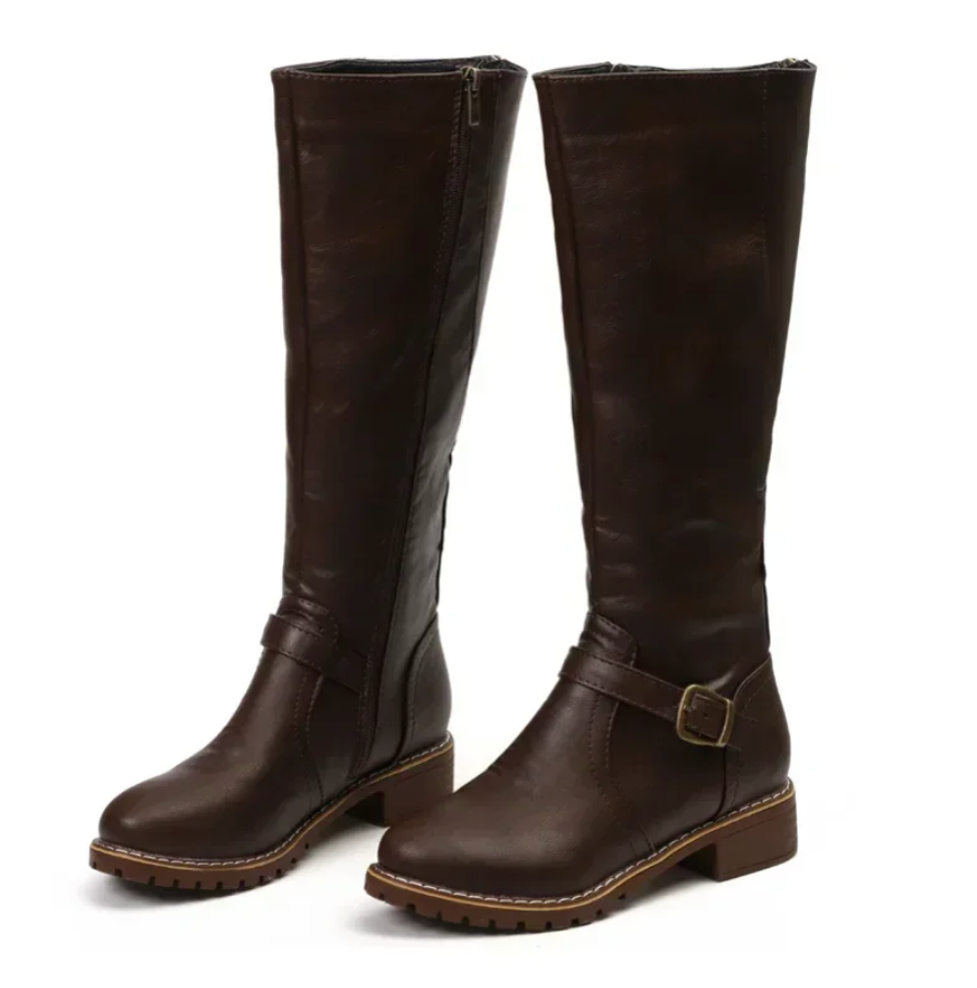Kniehohe Damenstiefel mit Niedrigem Absatz und Reißverschluss