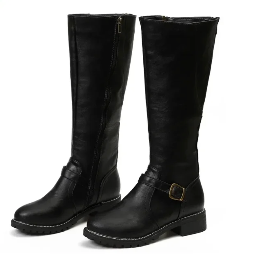 Kniehohe Damenstiefel mit Niedrigem Absatz und Reißverschluss