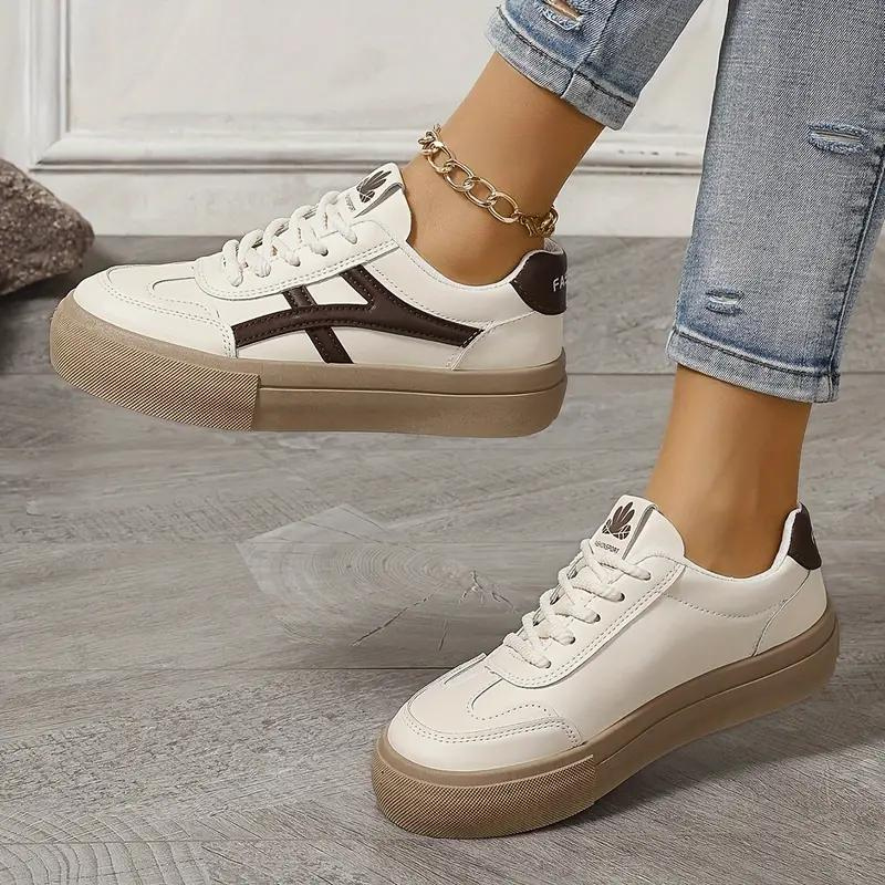 Damen Sneaker Dicksohlige Schnürschuhe Low Top Skate Schuhe