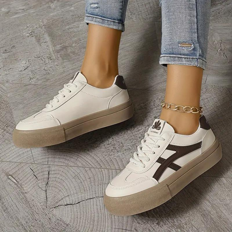 Damen Sneaker Dicksohlige Schnürschuhe Low Top Skate Schuhe