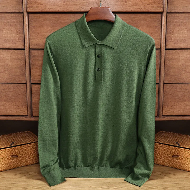 Herren Langarmshirt Merino Wolle Polo Kragen Warm - BerlinGlamour