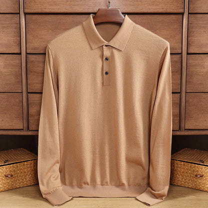 Herren Langarmshirt Merino Wolle Polo Kragen Warm